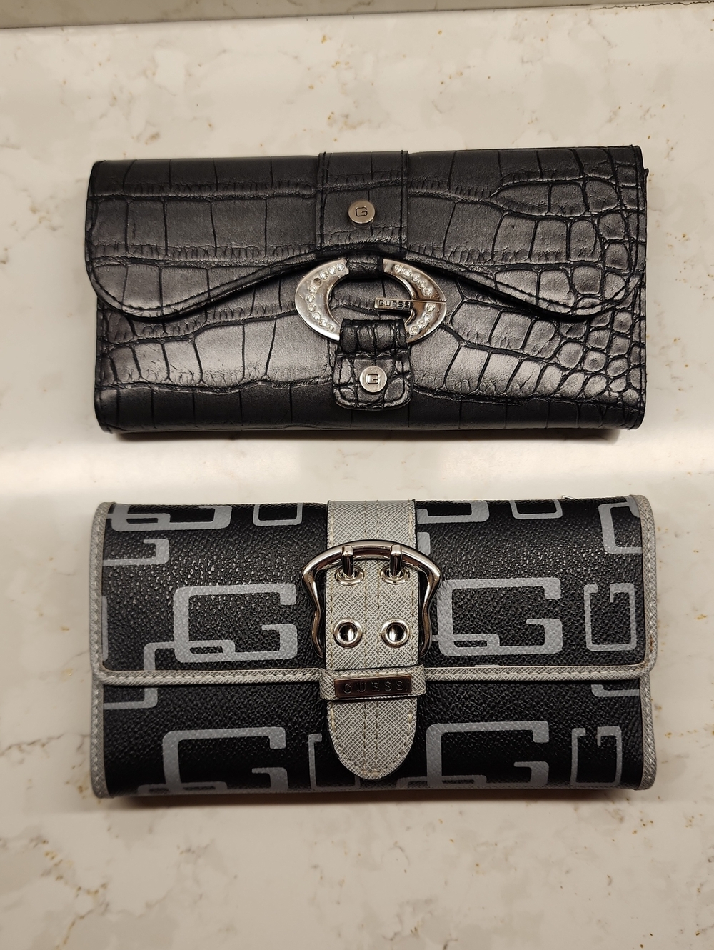 Guess Black Croc-Embossed & Black/Gray Logo Wallet Set